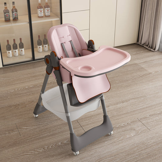 Adjustable Baby High Chair 0-6 Years - Portable Infant Feeding Seat With Safety Belt, Silent Lockable Wheels & Easy-Clean Design For Home, Dining, Living Room, Bedroom