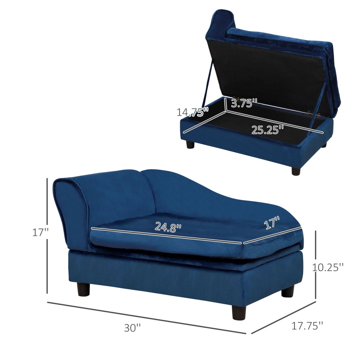 Pet Sofa Bed With Storage, Cushy Couch For Cats And Small Dogs, Soft Foam Couch, Modern Pet Furniture, Blue