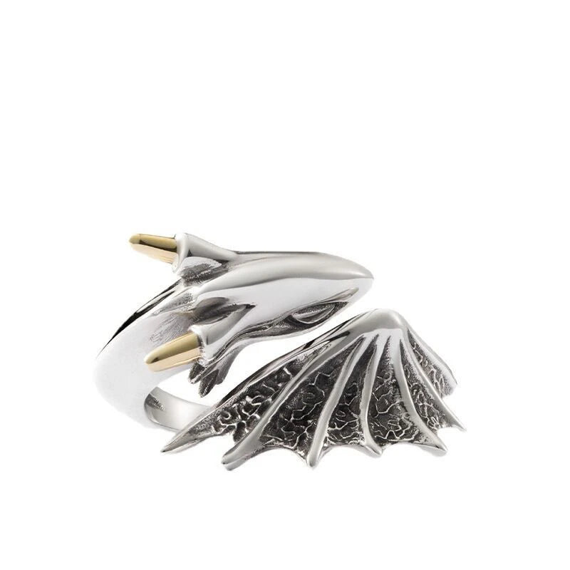 1pcs Two-Tone Vintage Dragon Wing Adjustable Open Ring, Dark Punk Gothic Style, For Daily Street Cosplay Wear & Men Women Unique Holiday Gifts