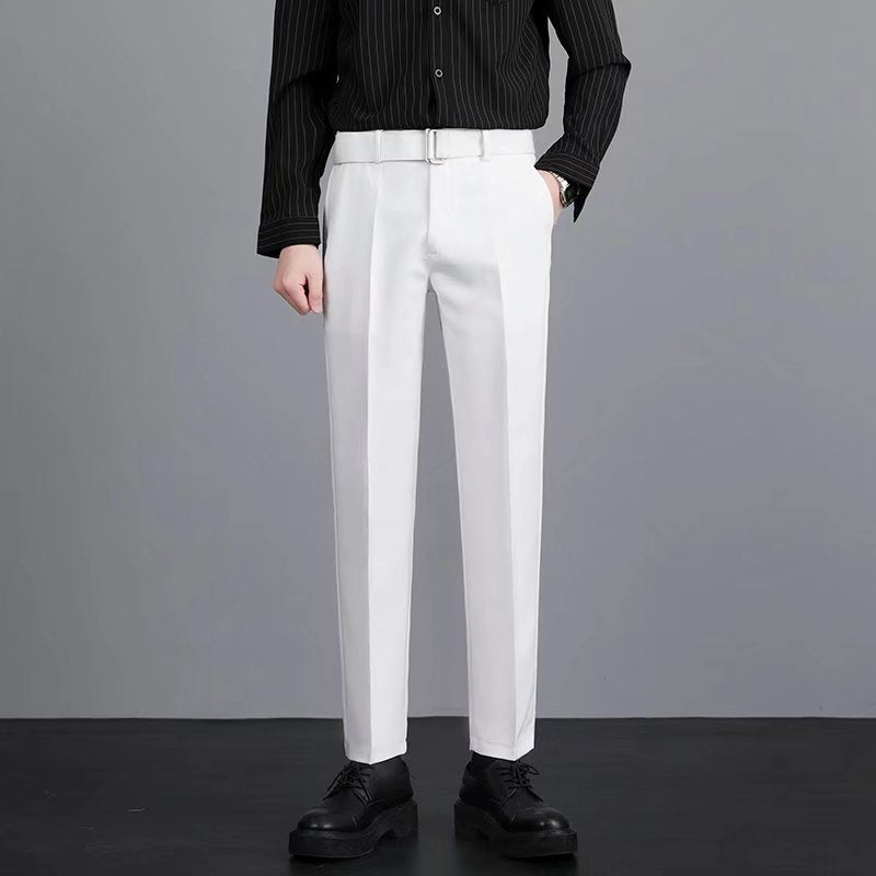 Mens Casual Korean-Style Trendy Wrinkle-Resistant Straight-Tailored Pants