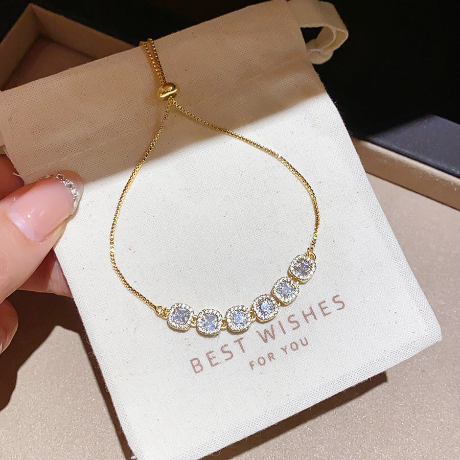 Frosted Blue Cubic Zirconia Bangle Ins Style Gift Box Included Bracelet Perfect Present