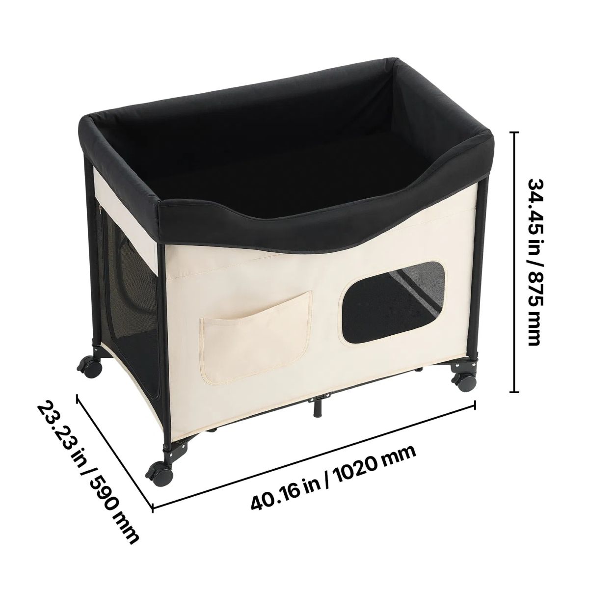 Elevated Lounge Dog Bed XL, Foldable Raised Dog Bed Cot For Large Dogs & Cats, Portable Pet Bed With Wheels, 600D Oxford Cloth & Dutch Velvet Cushion, Indoor & Outdoor Dog Bed With Side Storage Bags,