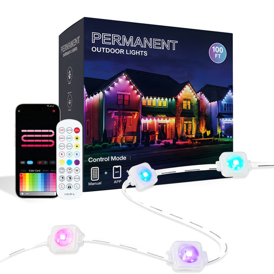 1 00FT Permanent Outdoor RGB Lights, Smart Outdoor String Lights With App Remote Control, 16 Million Colors & 1 00 Scene Modes, IP67 Waterproof Outdoor Lights For Patio Garden Yard Holiday Party Decor