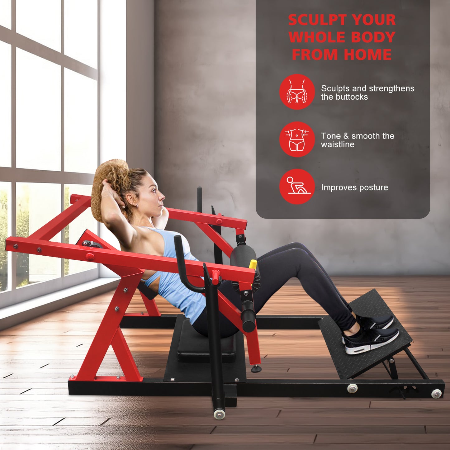 Hip Thrust Machine, Bridge Machine With Weight Holder, Heavy Duty Butt Exercise Equipment For Glute Muscles Building And Butt Shaping, Red
