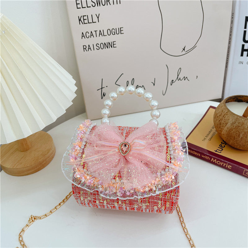 Childrens Bag Summer Fashion Crossbody Bag, Girls Pearl-handled Tote