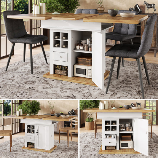 Telescopic Dining Table  110-140x80cm , Foldable Kitchen Table For 4-6 People, Extendable Dining Table, Space-saving Kitchen Table, For Kitchen And Living Room, Dining Table With Wine Rack And Drawers