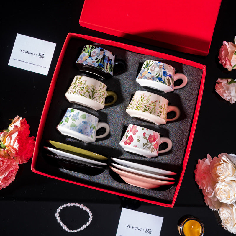 Affordable Luxury Original Iris Flower Ceramic Coffee Cup Gift Set