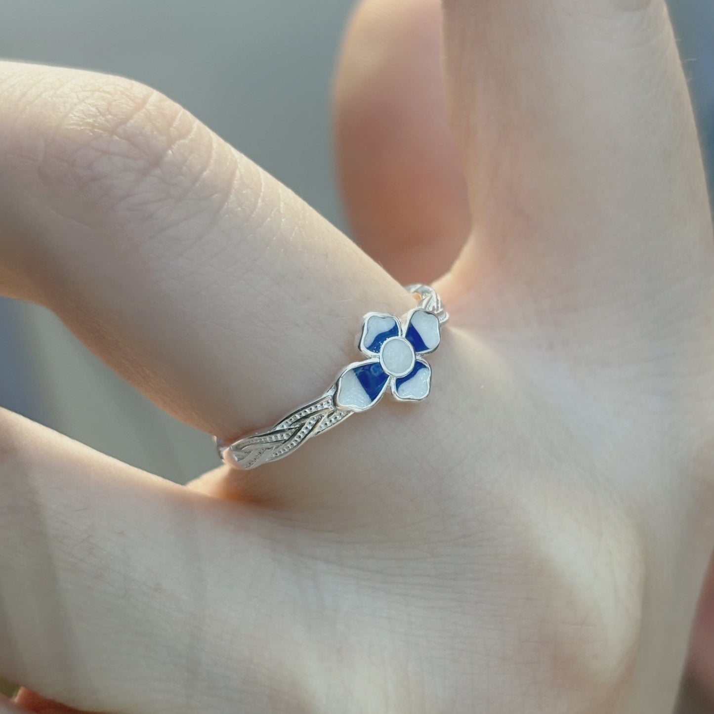 1pc 999 Sterling Silver Enamel Flower Open Ring, Fresh Chinese Style, Perfect For Daily Wear & Valentine's Day Gift