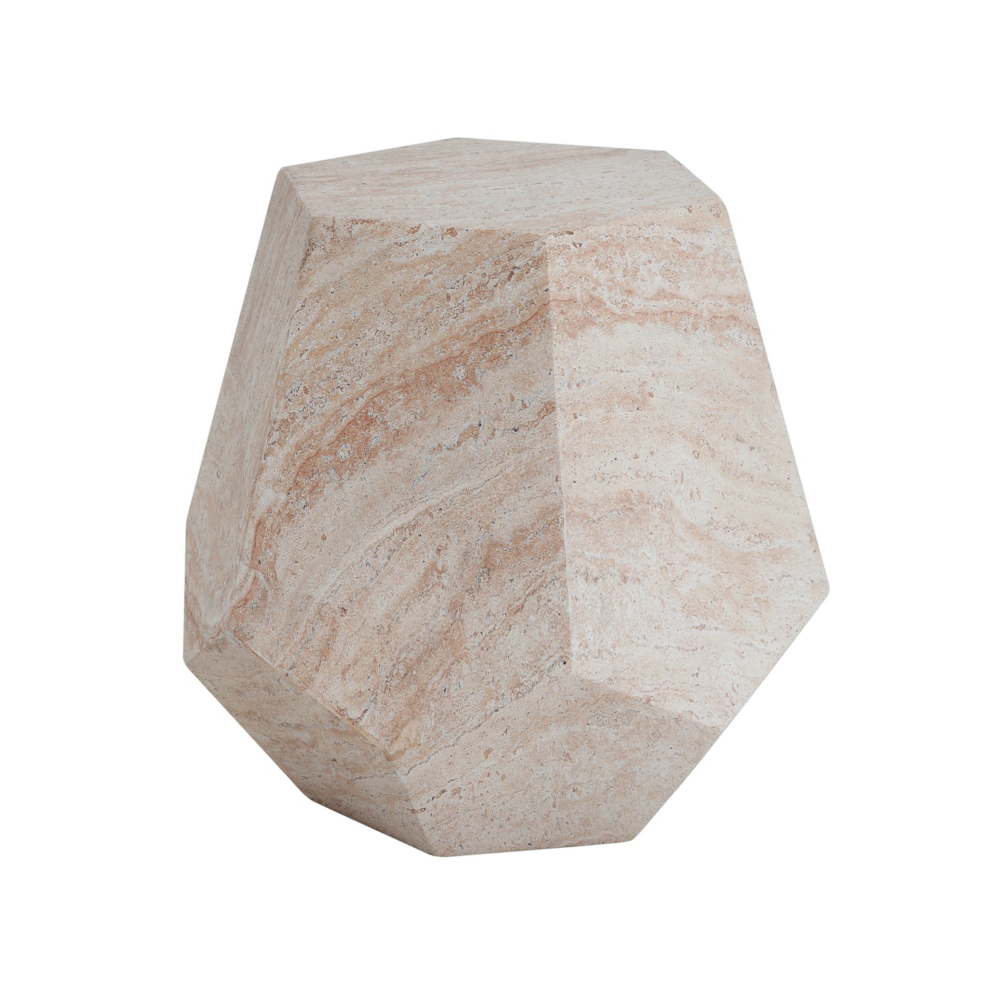 Outdoor Indoor Lightweight Concrete Side Table,Hexagonal Round Travertine Accent Table