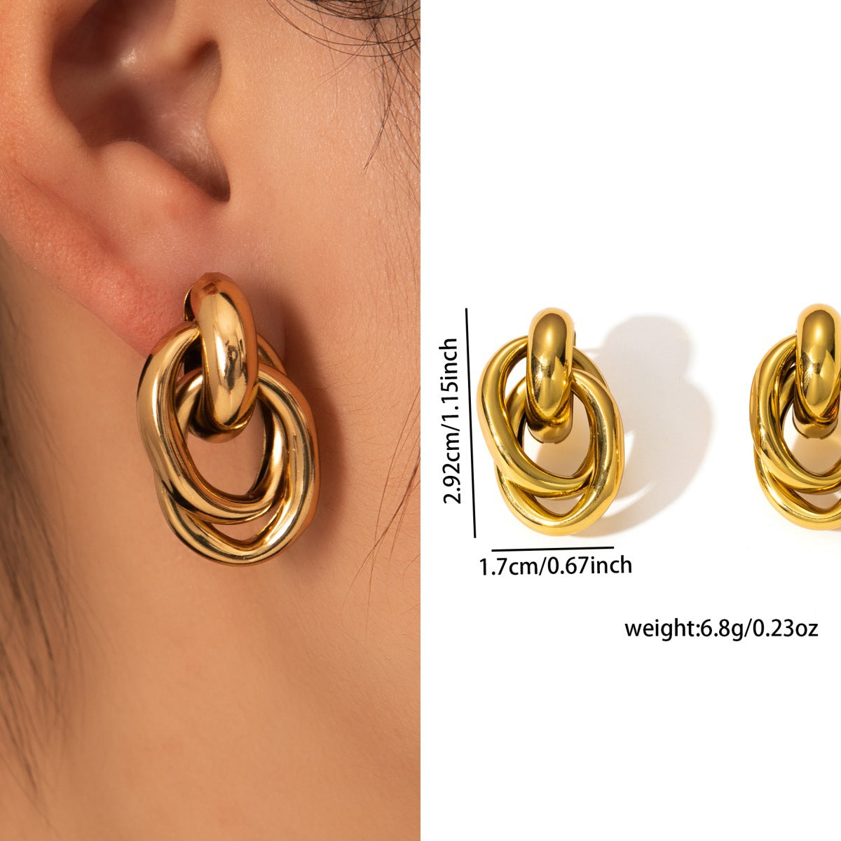 Premium Colorfast Gold Titanium Steel Studs, Niche Elegant Light Luxury Stainless Steel Fashion Earrings For Female