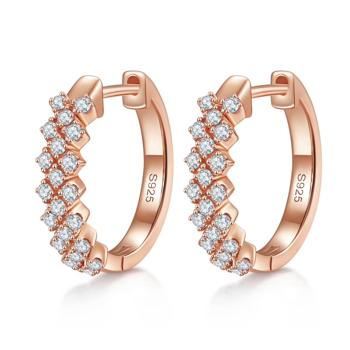 3.8g S925 Sterling Silver Moissanite Hoop Earrings  17mm Wave Pave Huggie Hoops With GRA Certificate, Platinum Plated Jewelry Gift Box Set For Women