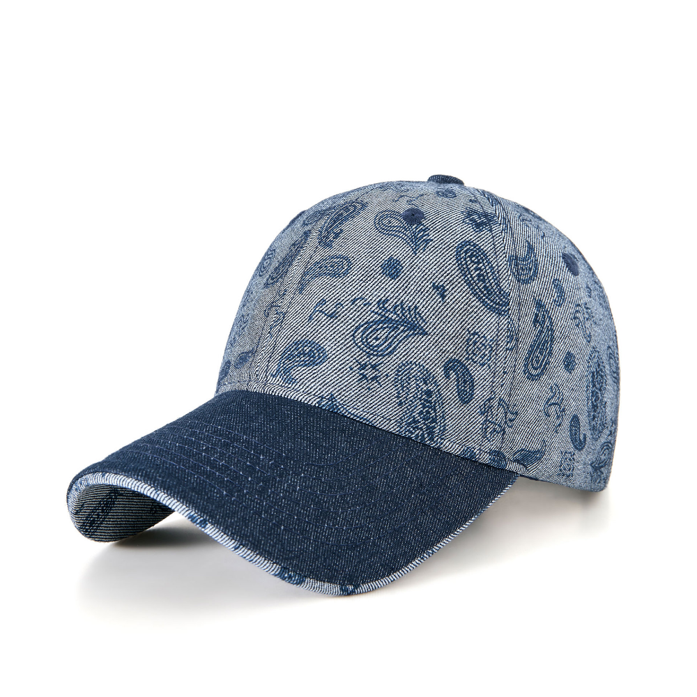 Retro Cashew Flower Patterned Patchwork Baseball Cap With Washed-out Distressed Paisley Print And Contrasting Color - Adjustable Outdoor Casual Hat