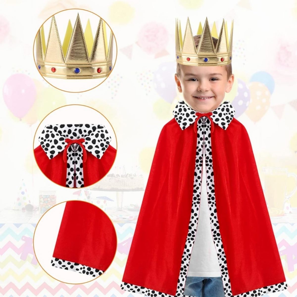 Party Gifts: Set Of 2 King's Cloaks, Red King's Cloak With Crown, Medieval Prince, King, Queen Cosplay Costume, King's Cloak, Velvet Cloak For Carnival, Halloween, Fasching, And Parties