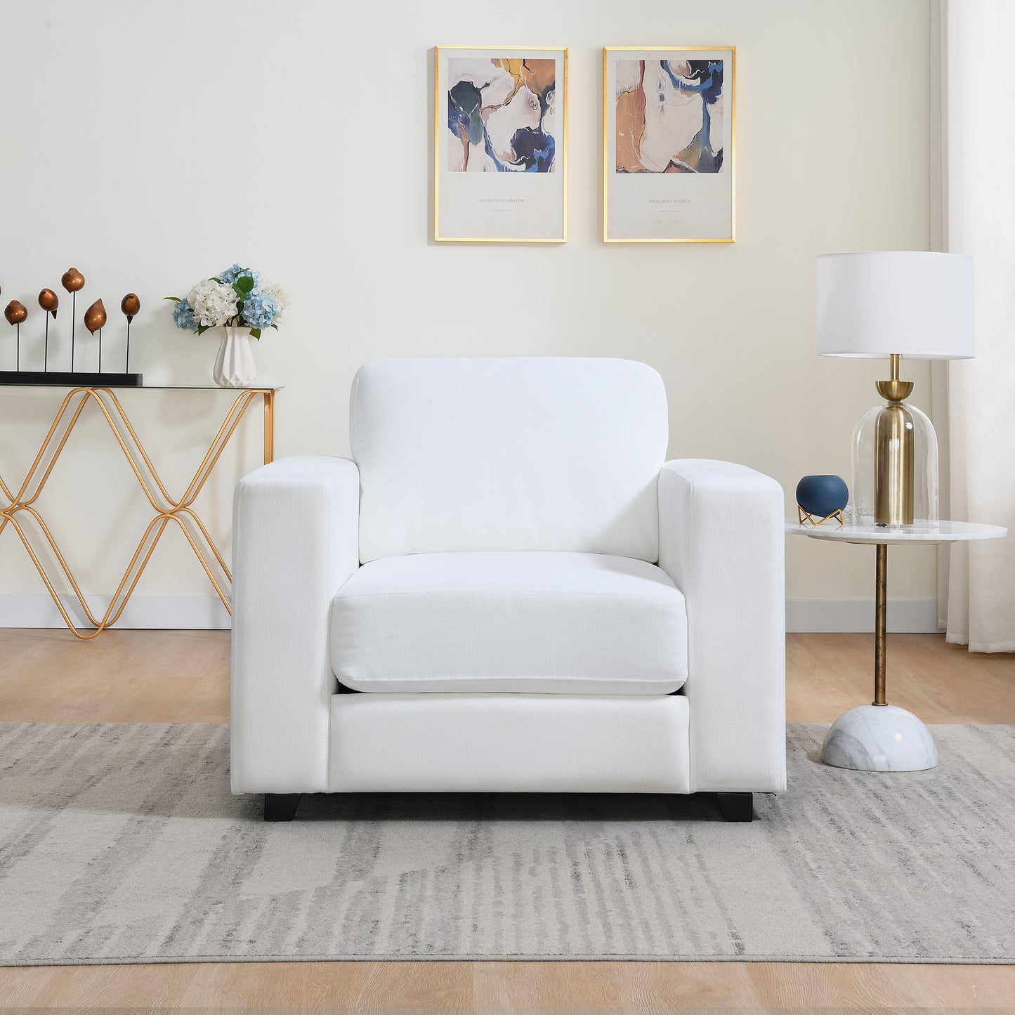 Oversized Accent Chair With Widen Arms, Chenille Fabric Modern Chair, Washable Covers, Comfy Upholstered Large Chair Armchair Sofa Chair Reading Chair For Living Room Bedroom Office, Ivory