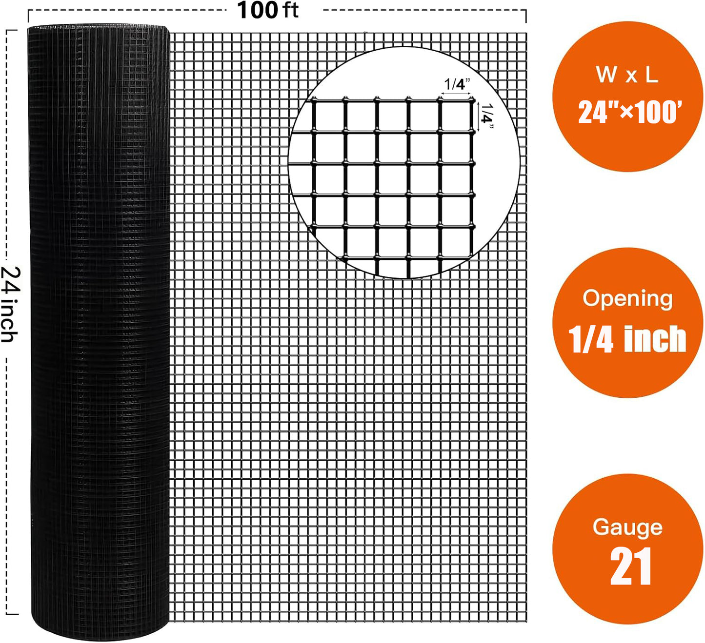 24 Inch 100 Ft Black Vinyl Coated Hardware Cloth, 21 Gauge 0.25 Inch Black PVC Hardware Cloth, Black Welded Wire Fence Supports Poultry Netting Cage Home Improvement And Chicken Coop