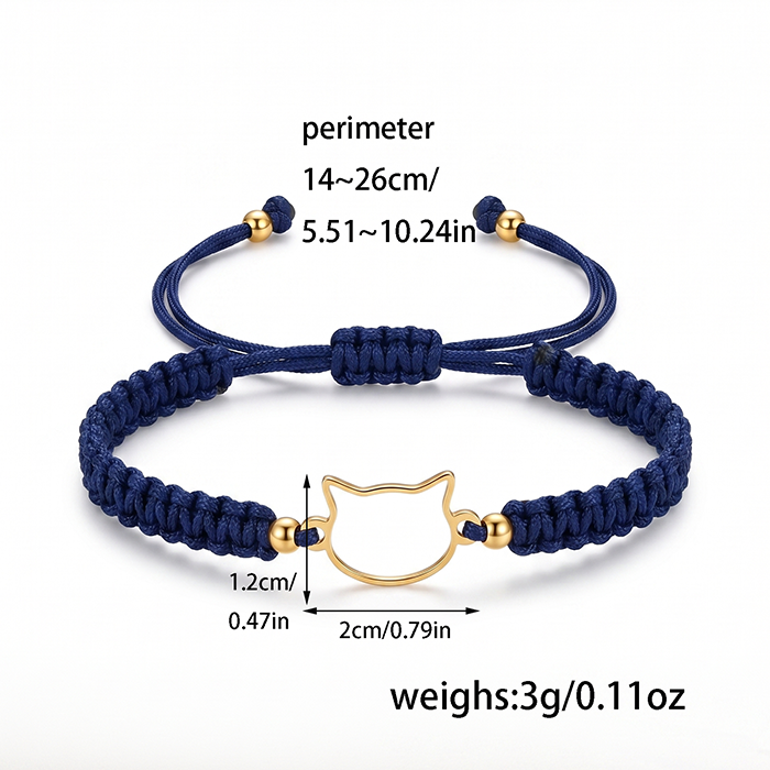 Minimalist Cat Outline Cord Bracelet - 18K Gold Plated Stainless Steel Waterproof String Bracelet - Cute Animal Jewelry Gift For Cat Lovers Men Wome