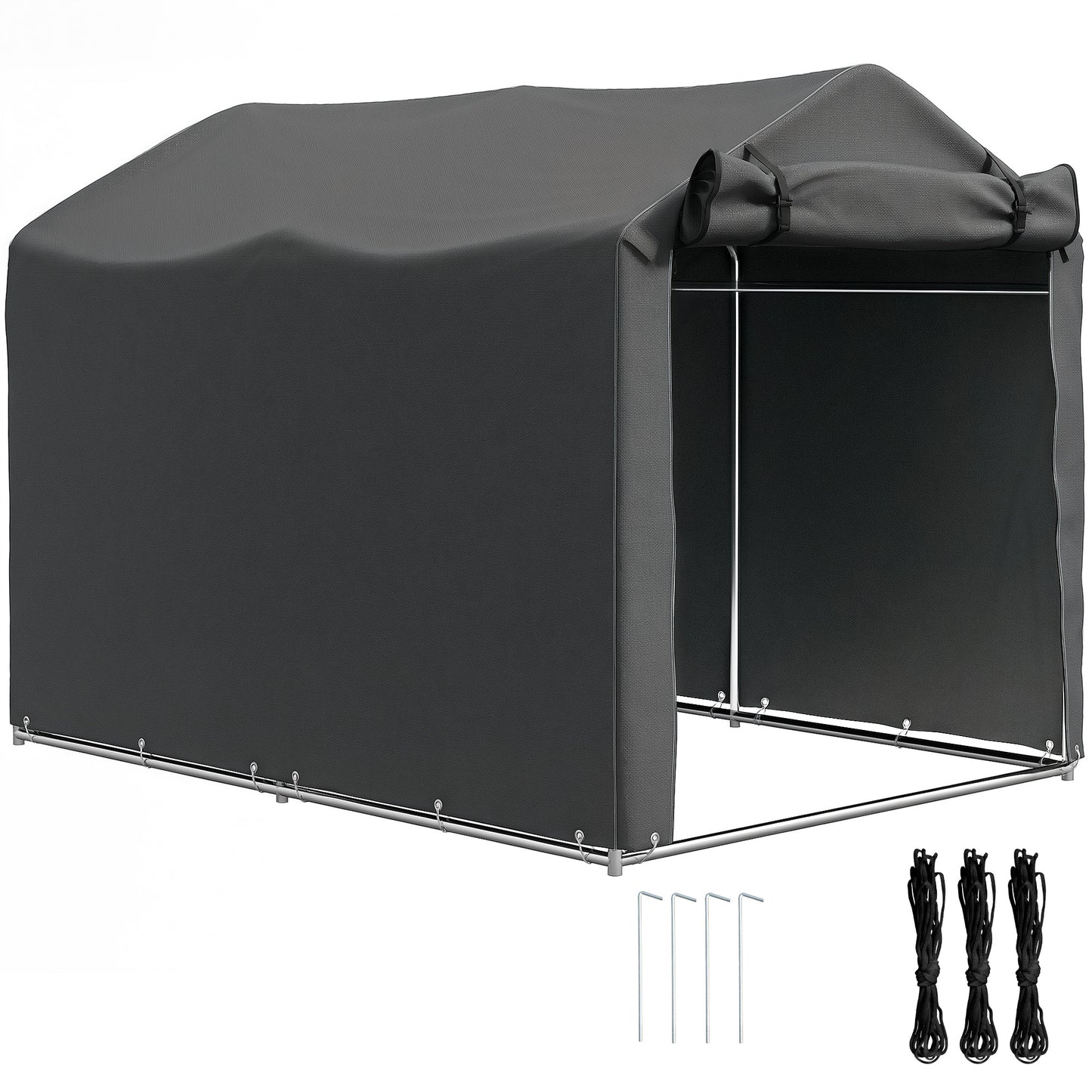 2.2 X 1.6 M Garden Storage Tent, Waterproof Anti-UV Bike Tent With Roll-up Zipper Door, Galvanised Outdoor Storage Shelter Carport For Bike, Motorbike, Garden Tools, Dark Grey