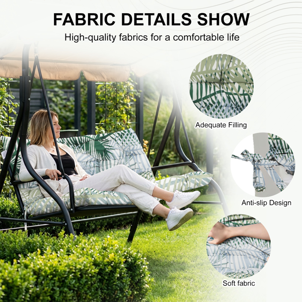 Outdoor Swing Cushions 70 Inch,Waterproof 4in Thick Porch Swing Cushion Replacement With Backrest And Ties,Comfortable 2-3 Seat Pation Swing Pad For Backyard,Garden,Lawn,Outdoor Furniture Bamboo Leaf