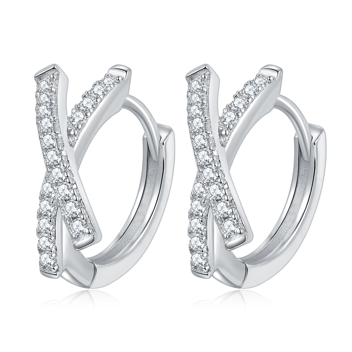 S925 Sterling Silver Moissanite Cross Hoop Earrings  Platinum Plated Pave Huggie Earrings With GRA Certificate Minimalist Jewelry Gift Box Set For Women