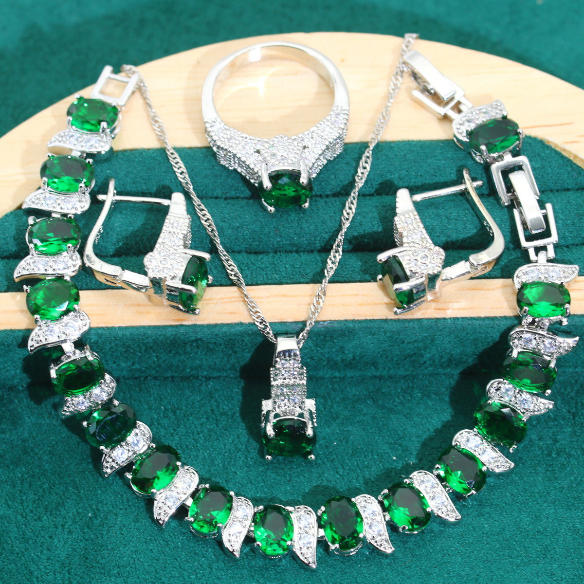 Bridal Zircon Chain Necklace Bracelet Earrings Four-piece Ring Set Pack Wedding Dress Accessories