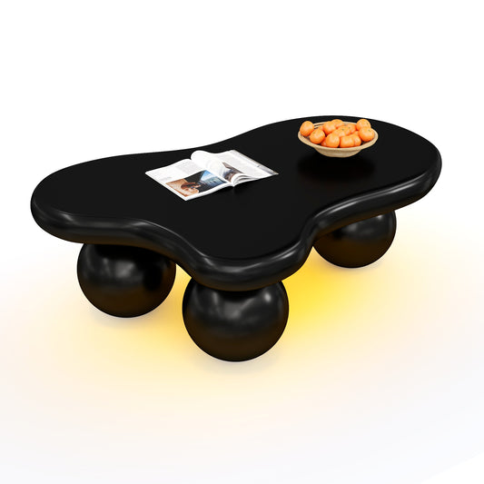Black Cloud-shaped Coffee Table With LED Lighting Available In 16 Colors, Cloud-shaped Design, Round Leg Design, Stylish Highlight For Modern Living Rooms And Children's Rooms