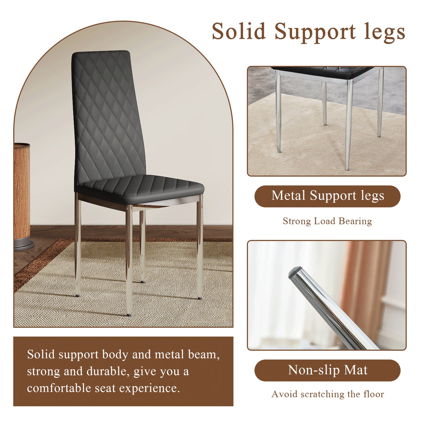 Modern Style Dining Chairs Set Of 6 In Black, Essential For Minimalist Homes.Meeting Family Dining Needs,PU Material Seat,Silver Metal Legs,Blending Into Various Home Environments.W1151107275