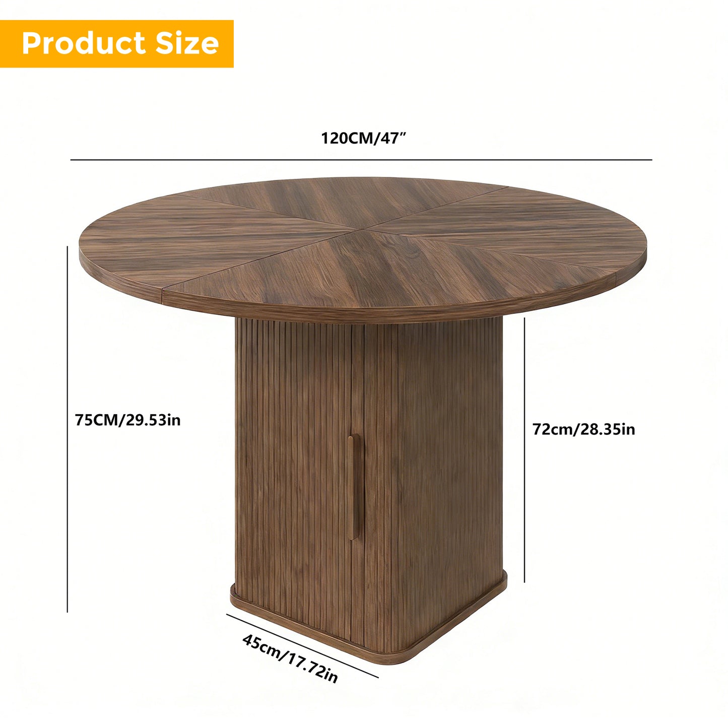 47in Dining Table Exquisite Round Table With 2 Storage Shelf Wood Slide Door And Wooden Base For Dining Room Home Kitchen Canteen