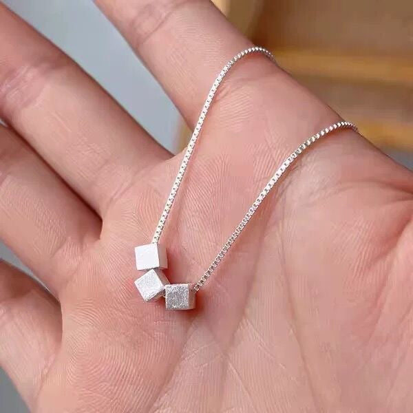 1pcs 999 Sterling Silver Cube Pendant Necklace, Minimalist Chic Style, For Daily Wear & Office Casual Outfits