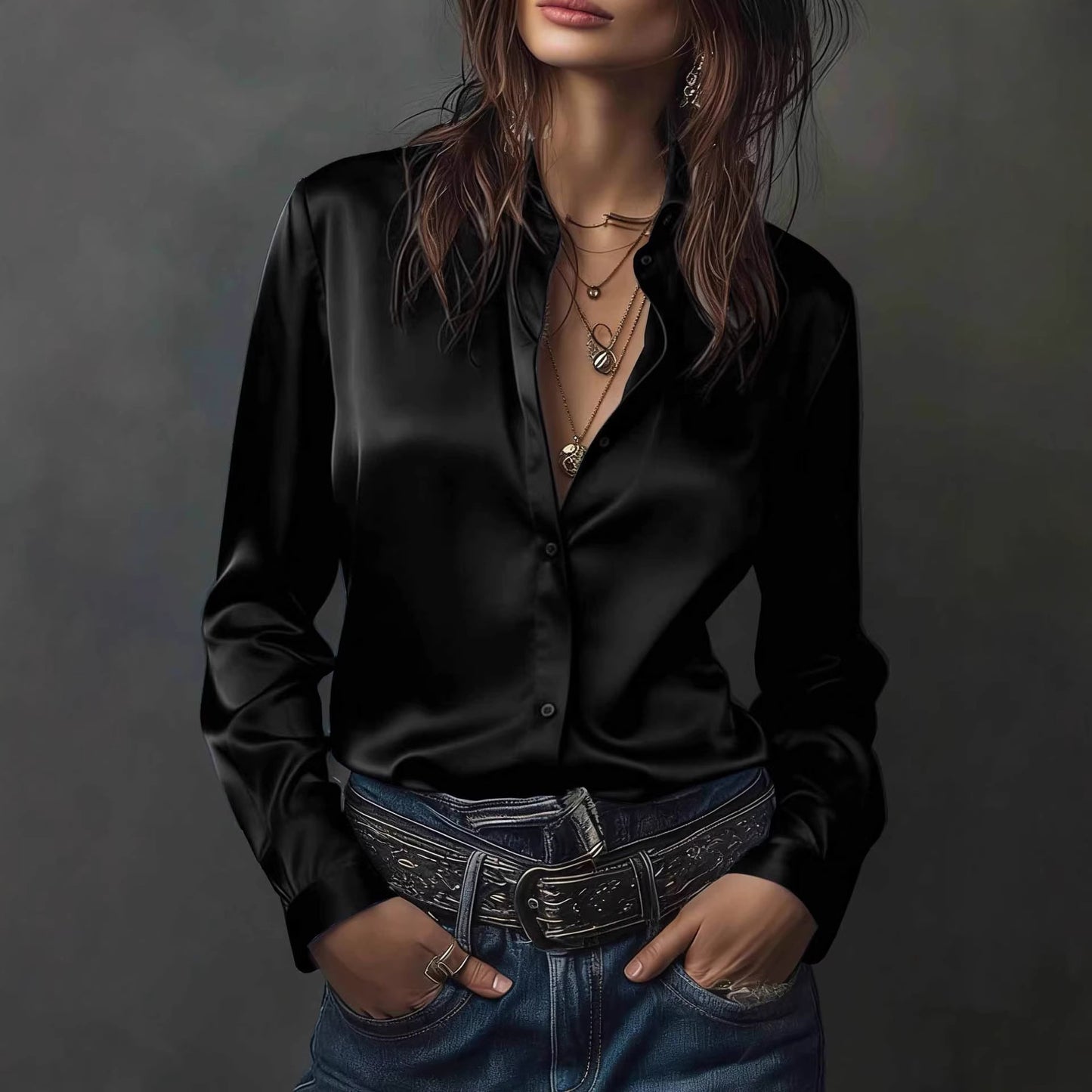 Women's Western-style Resort Casual Satin Best-selling Shirt