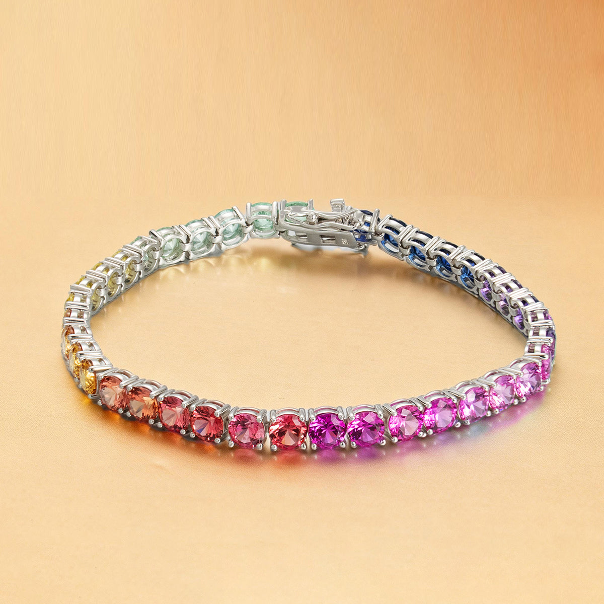 S925 Sterling Silver 5mm Rainbow Lab-Grown Gemstone Tennis Bracelet For Women Platinum Plated 7.5g Gift Box