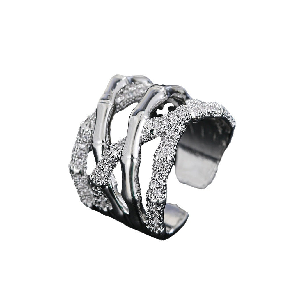 Copper Plated White K Micro-inlaid Zircon Ring Simple