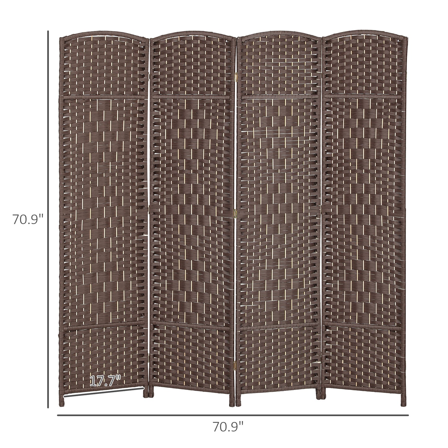 Folding Room Divider Screen 4 Panel 6 Tall Privacy Screen Freestanding Wood Partition for Home Office, Brown