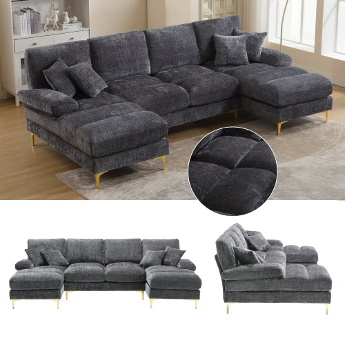 Old SKU W1880S00028 Modern Large Chenille U-Shape Sectional Sofa With Double Reclining Seats For Living Room Bedroom Office Apartment Villa Living Room Home By The Fireplace