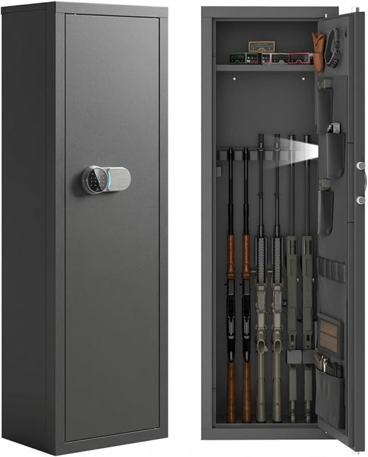 12-15 Gun Safe For Rifles And Pistols, Large Gun Cabinet With Digital Keypad Lock, Anti-Pry Steel Security Safe, Adjustable Shelves & Pistol Holster For Home Defense & Hunting Storage