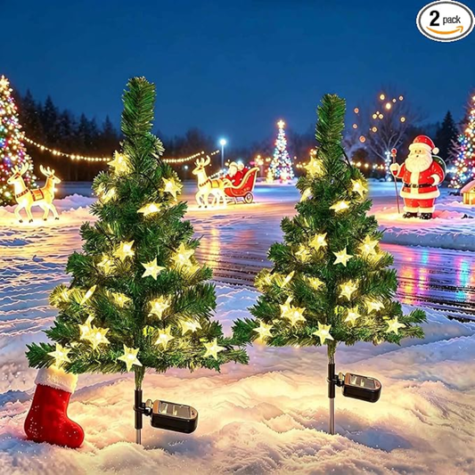2 Pack Solar Christmas Tree Garden Stake Lights, Waterproof Outdoor Christmas Decorations With 40 LED For Pathway Yard Front Porch Grave Decor