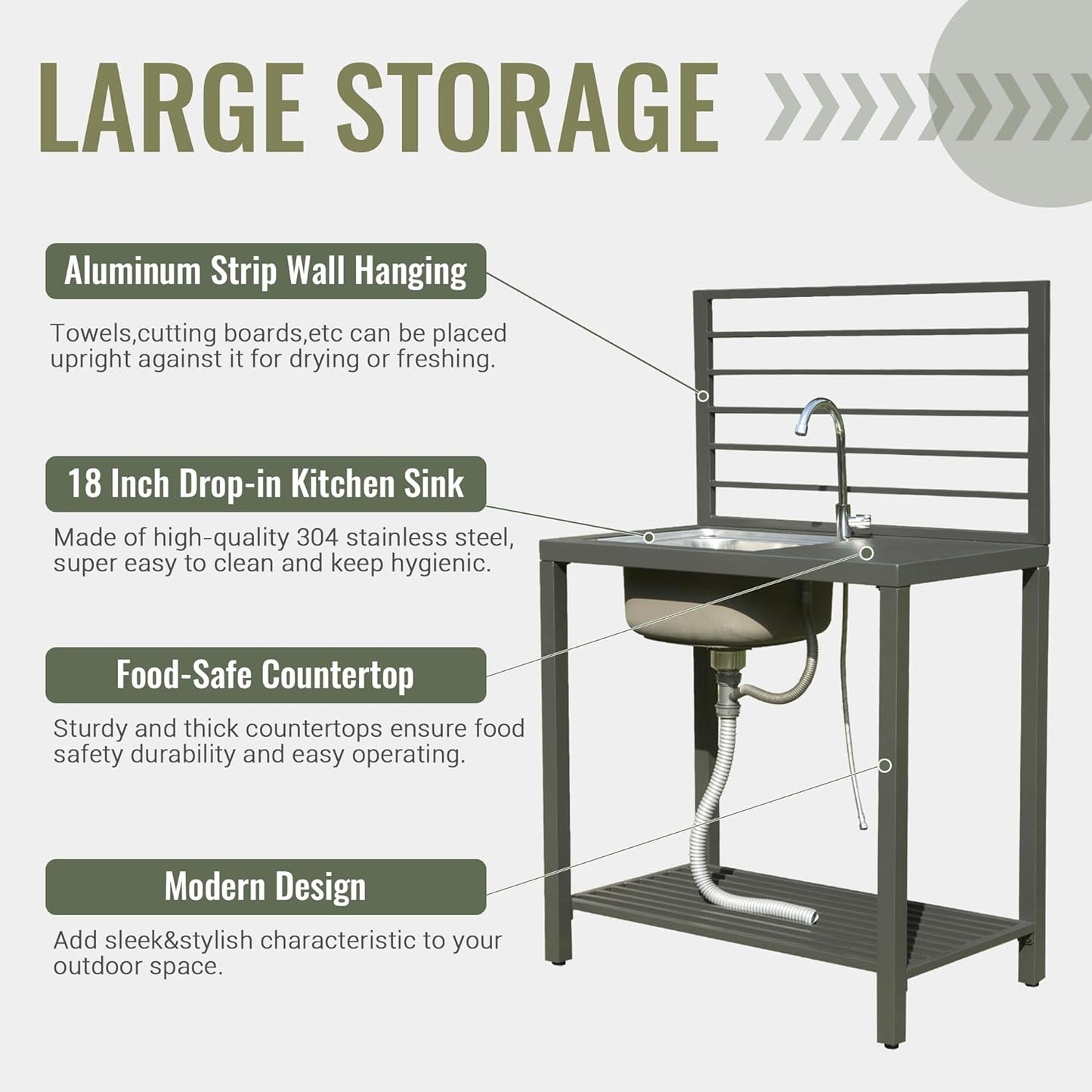 Outdoor Kitchen Island With Storage, Aluminum Kitchen Storage Island Stainless Steel Outdoor Sink W  Faucet & Drainboard, Freestanding Storage Shelves With Protective Cover Indoor Outdoor