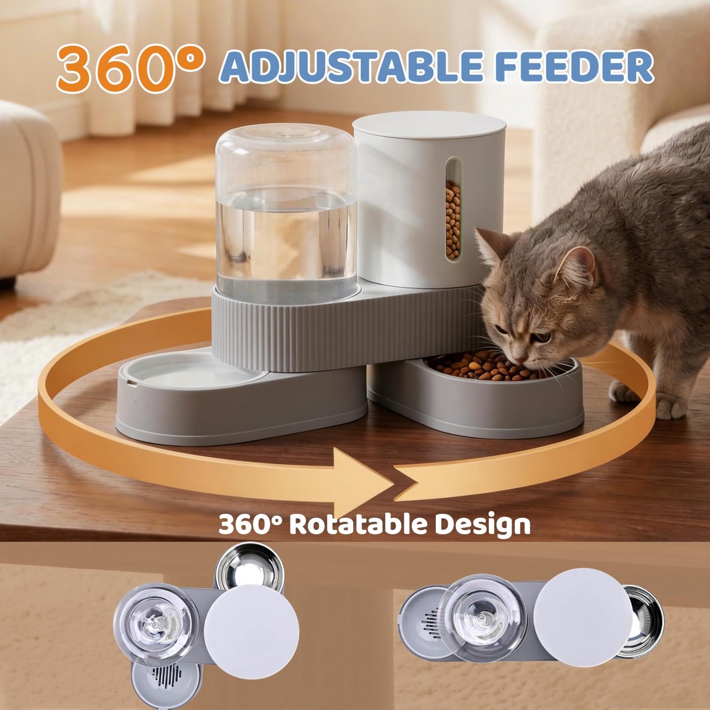 Gravity Cat Feeder 2 Pack Automatic Food Feeder And Water Dispenser Set Detachable Pet Bowl With Silicone Mat For Cats Small Medium Dogs, Large Capacity