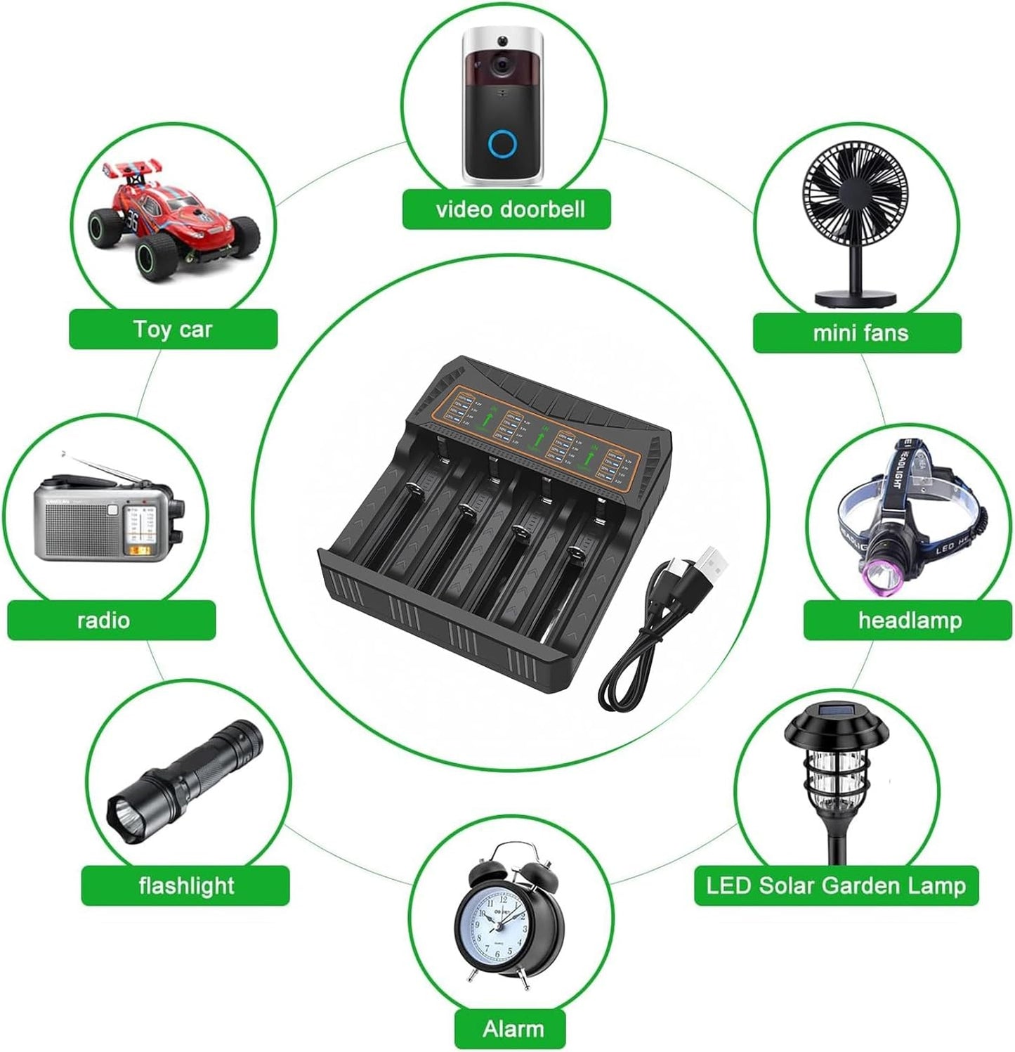 4-Slot LED Smart Battery Charger USB For Rechargeable AA AAA Nimh Battery 18650