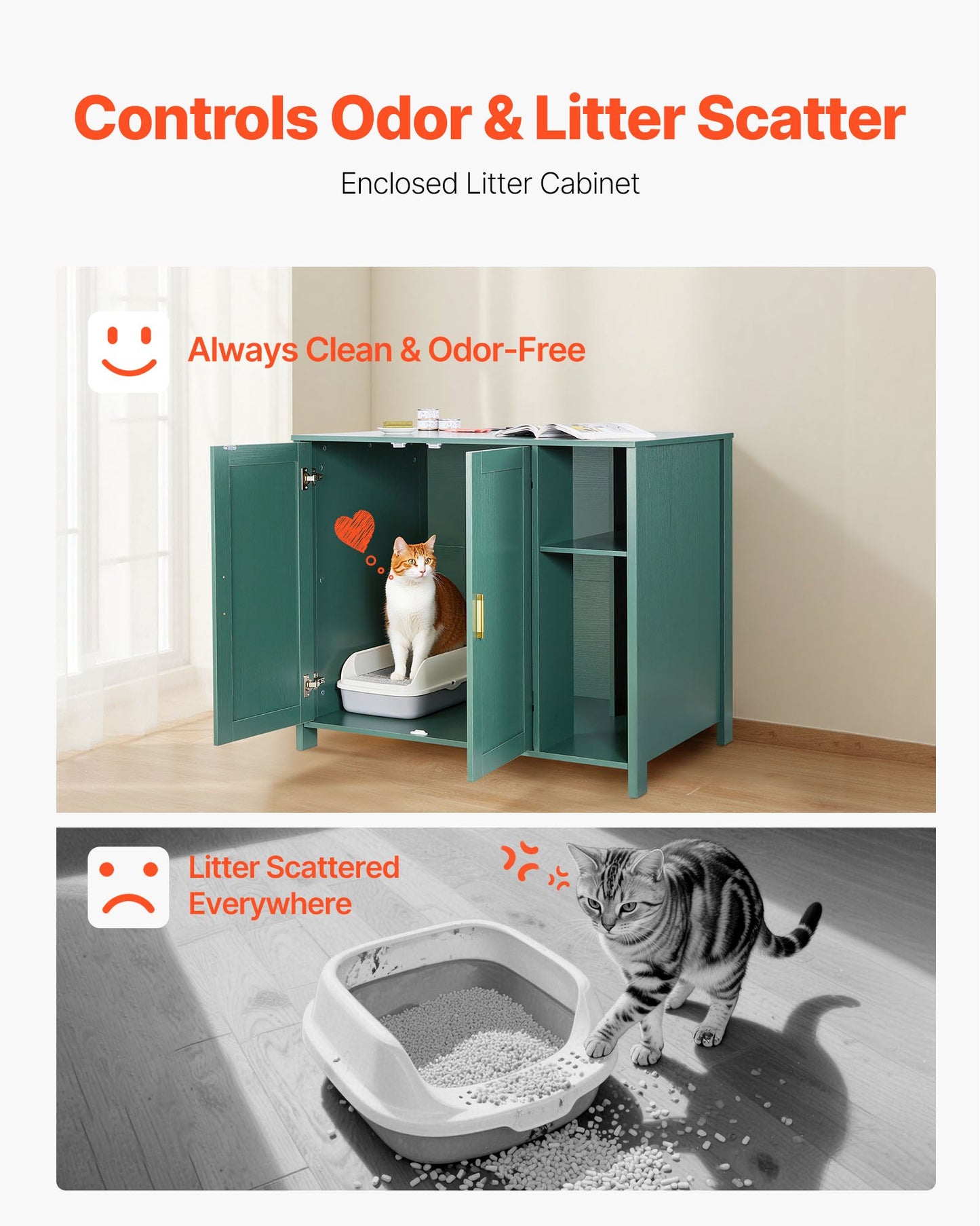 Cat Litter Robot Enclosure, 41.3 In Self Cleaning Litter Box Cabinet, With Drawer & Detachable Divider, Automatic Litterbox Enclosure With Built-in Power Outlet, Fits Most Smart Litterboxes