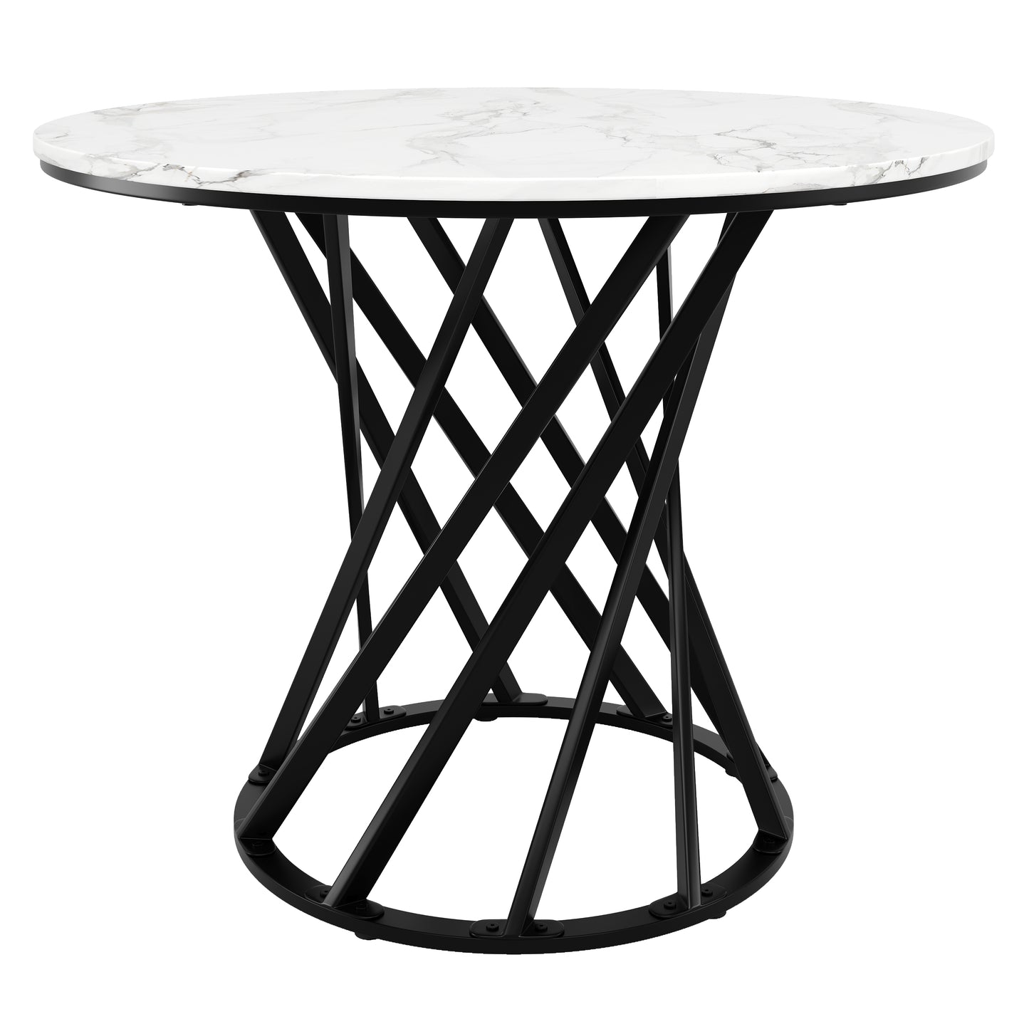 Round Dining Table  80x80x76cm , Kitchen Table, Round Coffee Table For 4, Suitable For Dining Room, Living Room, Metal Table Legs, MDF Marbled Table Top, Black Table Legs