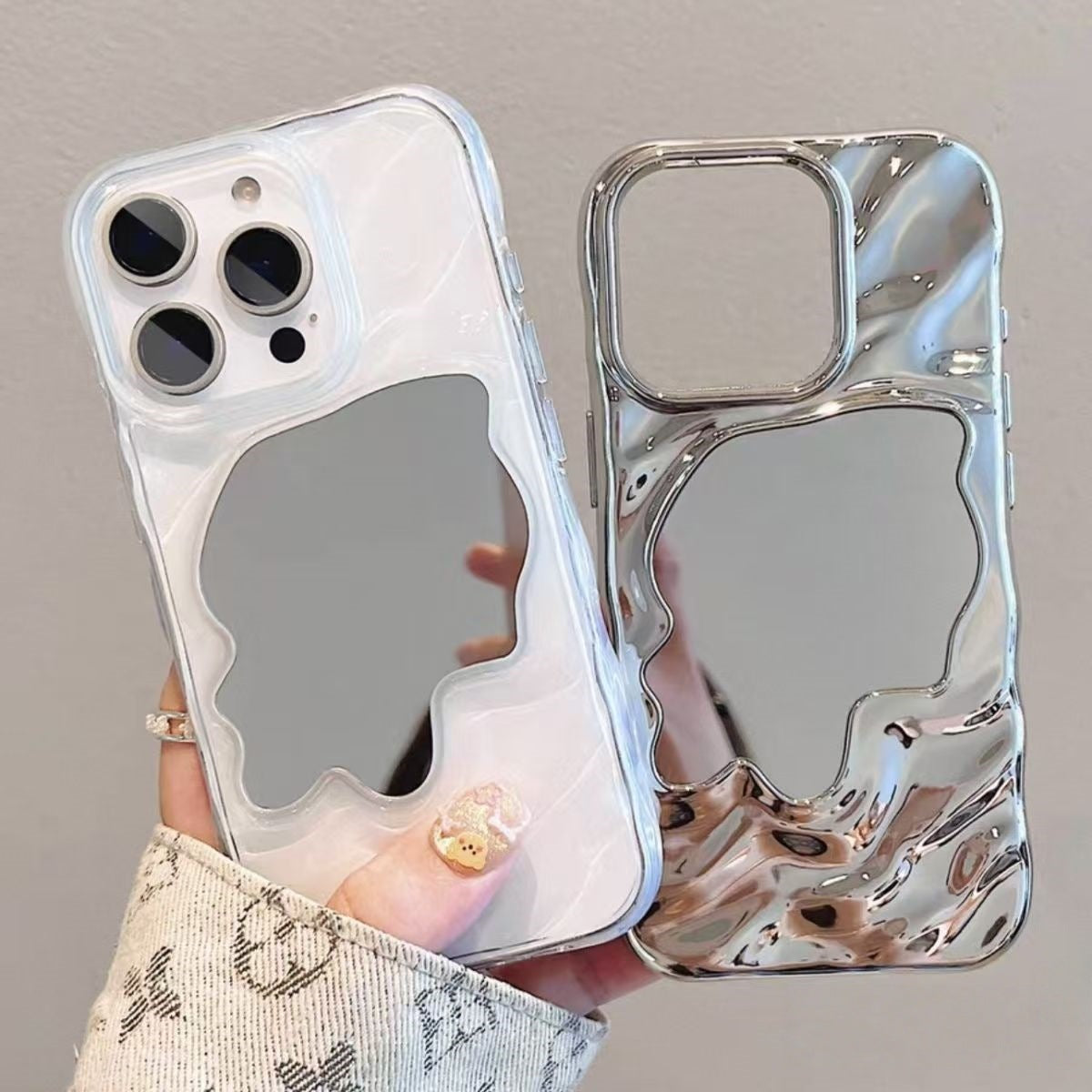 Electroplated Ripple Mirror Makeup Mirror Protective Case