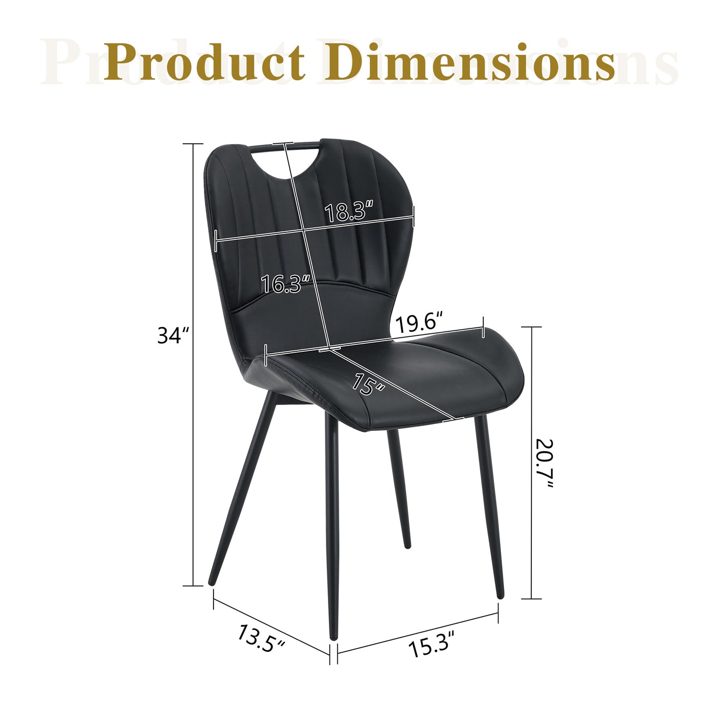 Set Of 4 Black PU Dining Chairs With Integrated Handle. Black Metal Frame, Adjustable Leveling Feet. Home Dining Chairs With Extra-Wide Comfortable Cushion, Versatile For Multiple Scenarios.