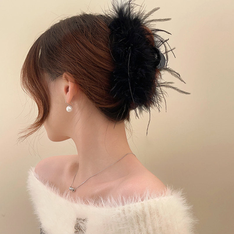 Ostrich Feather Hair Clip For Women
