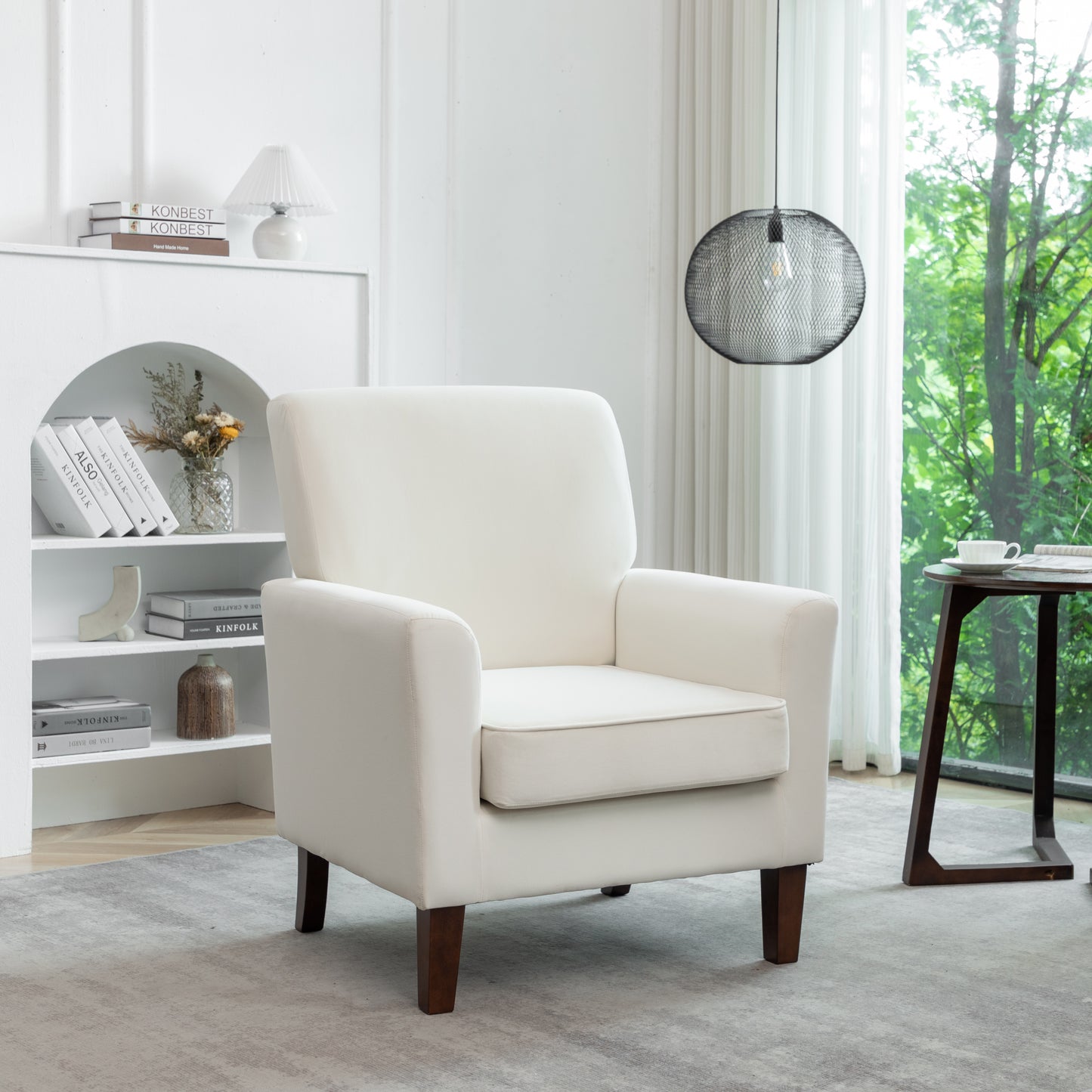 Patterned Polyester Blend Armchair, Solid Birch Wood Frame With Brown Tapered Legs, Foam Padded Accent Chair With Trim Detail For Living Room Office