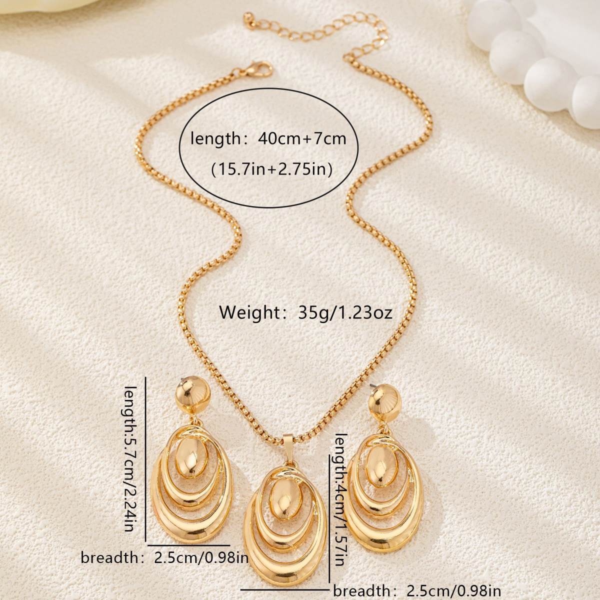 Cross-border European American Women Jewelry Set, Niche Geometric Water Drop & Circle Pendant Necklace With Matching Earrings, Versatile Fashion Accessories For Ladies