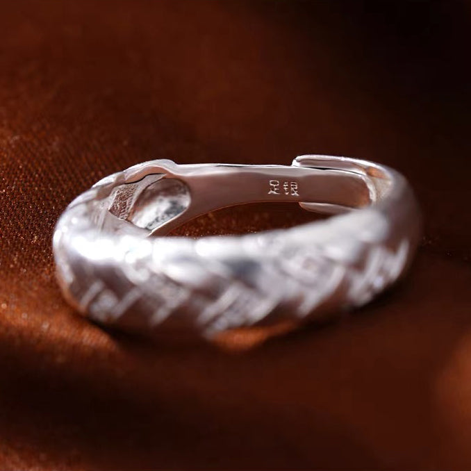 1pcs 990 Sterling Silver Braided Wheat Open Ring, Minimalist Chic Style, For Daily Wear & Casual Office Outfits