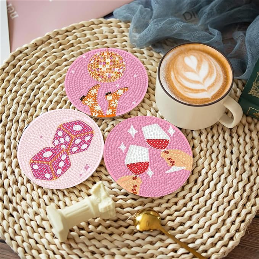 Diamond Art Drawing Coaster With Bracket, DIY Wine Glass Pattern Diamond Art Coaster, Suitable For Adults And Beginners Diamond Drawing Kit, Diamond Kit Craft Supplies, Exquisite Gifts For Friends