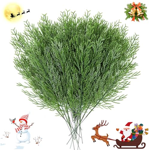 NOVWANG 60 Pieces Artificial Pine Branches, Artificial Cedar Stems And Artificial Snow Pine Branches For Christmas Decoration Christmas Picks For DIY Garland Craft Family Kitchen Holiday Decoration