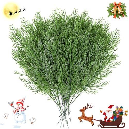 NOVWANG 60 Pieces Artificial Pine Branches, Artificial Cedar Stems And Artificial Snow Pine Branches For Christmas Decoration Christmas Picks For DIY Garland Craft Family Kitchen Holiday Decoration