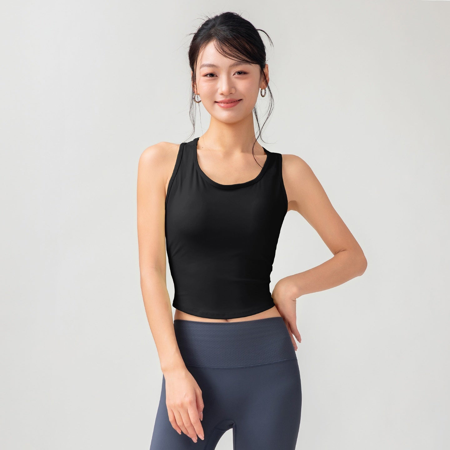 One-piece Fitted Cup Yoga Tank Top That Contours The Body